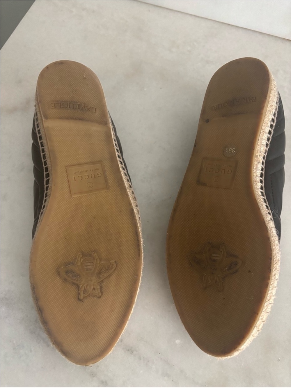 Gucci Black Quilted Leather Espadrilles with Gold GG Logo - Picture 2 of 2